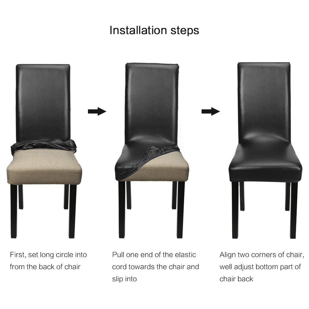 Black Pu Leather Chair Covers Set of 4 M140