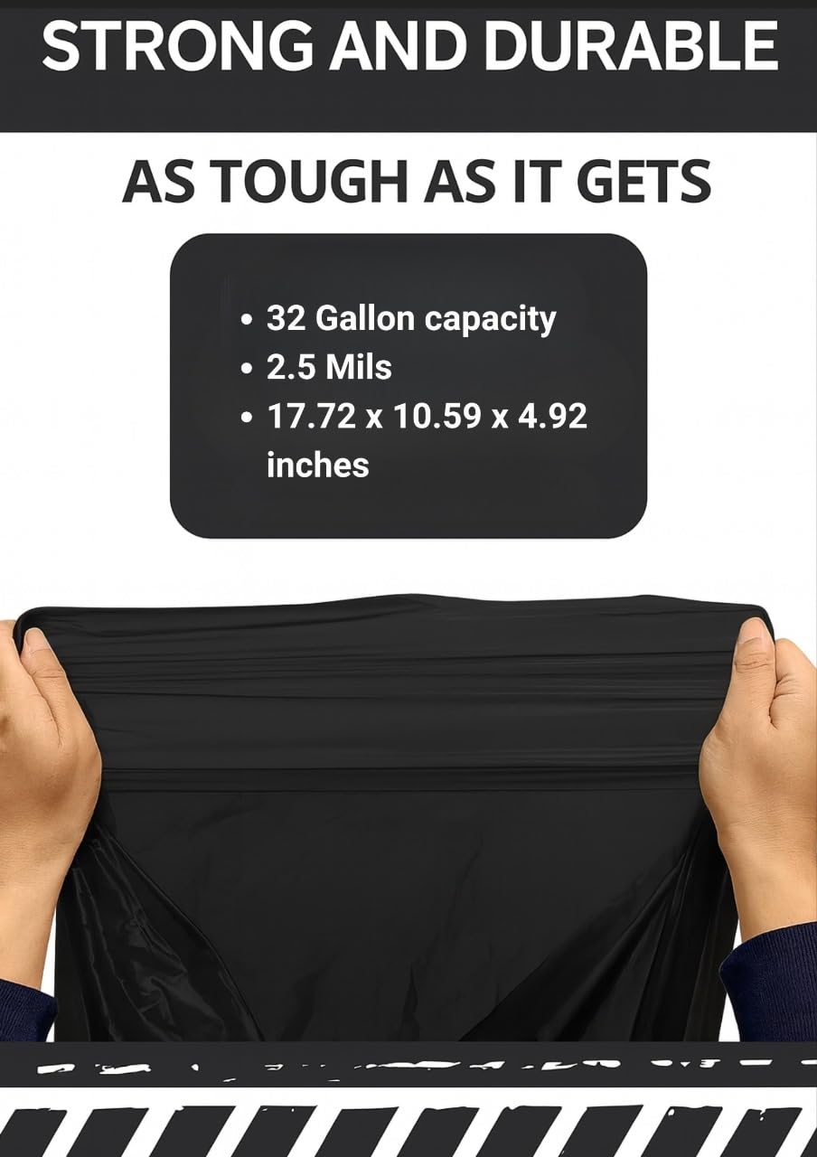 32-33 Gallon 2.5 Mil Black Heavy Duty Trash Bags 100 Count U624