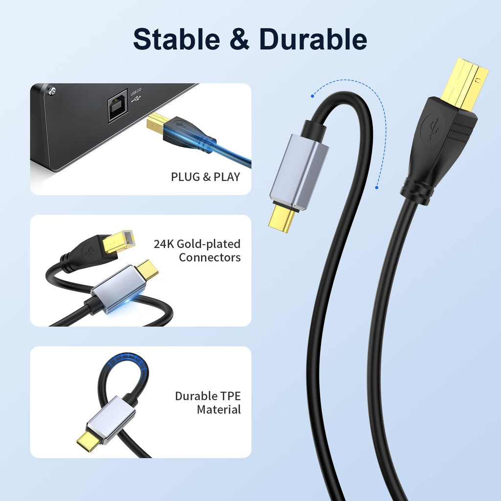 USB C to USB 2.0 MIDI Cable 5FT Black U5716