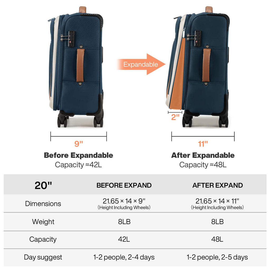 20 Inch Expandable Softside Carry On Luggage with Front Pocket B94420