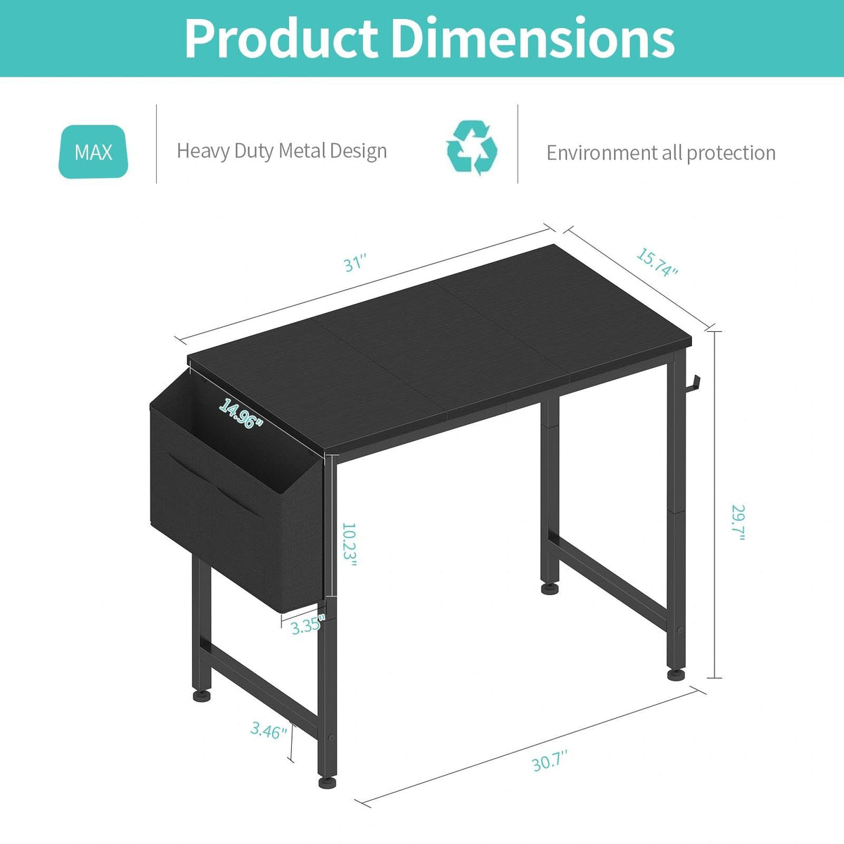 Black 32 Inch Small Desk with Storage Bag P444847