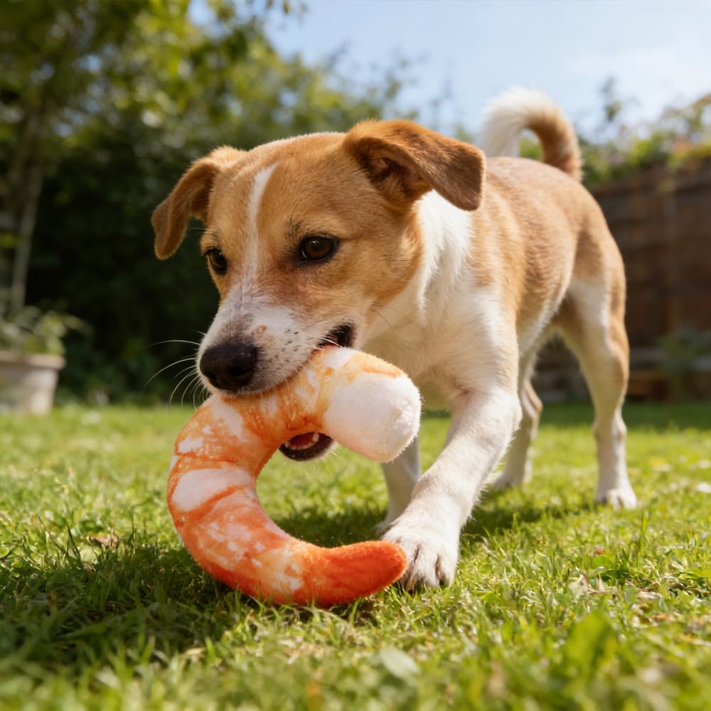 Shrimp Shape Squeaky Plush Dog Toy T9089