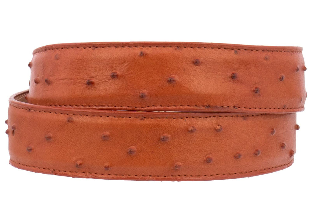 Mens Cognac Ostrich Quill Print Leather Western Cowboy Belt Q658294