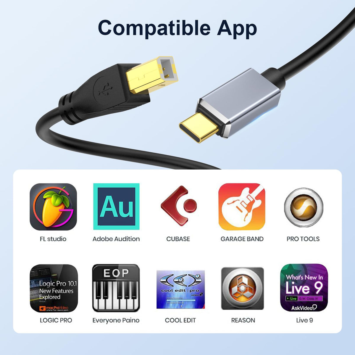 USB C to USB 2.0 MIDI Cable 5FT Black U5716