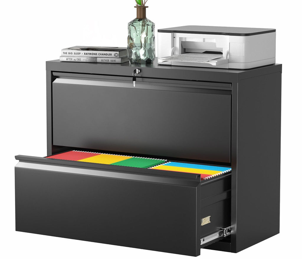 Black 2 Drawer Metal File Cabinet with Lock X60067