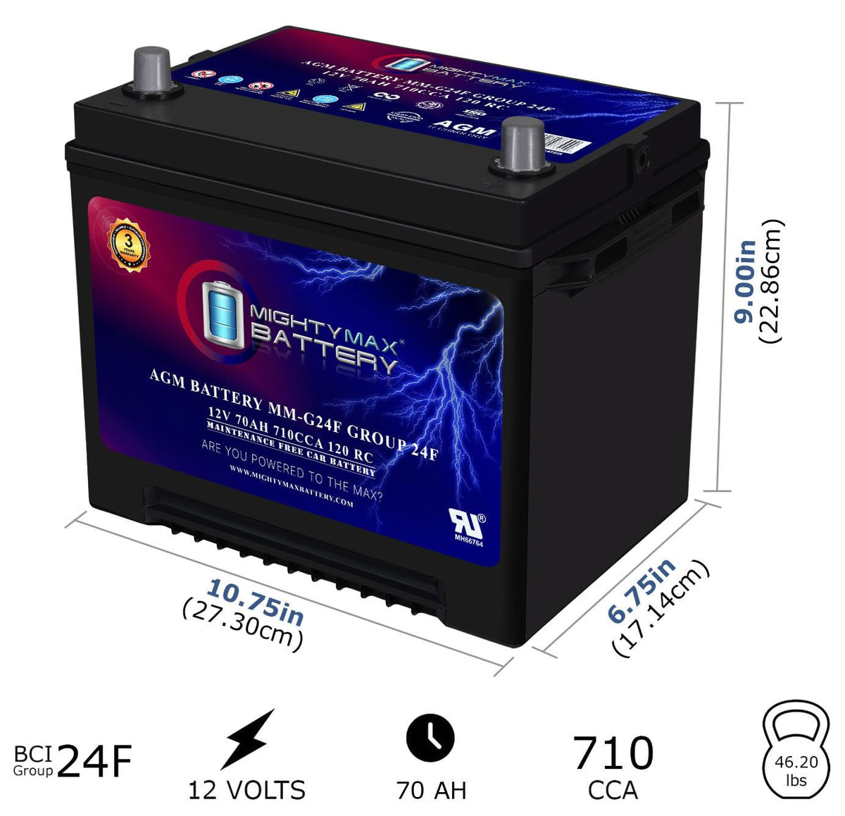 12V 70Ah AGM Replacement Battery T51107