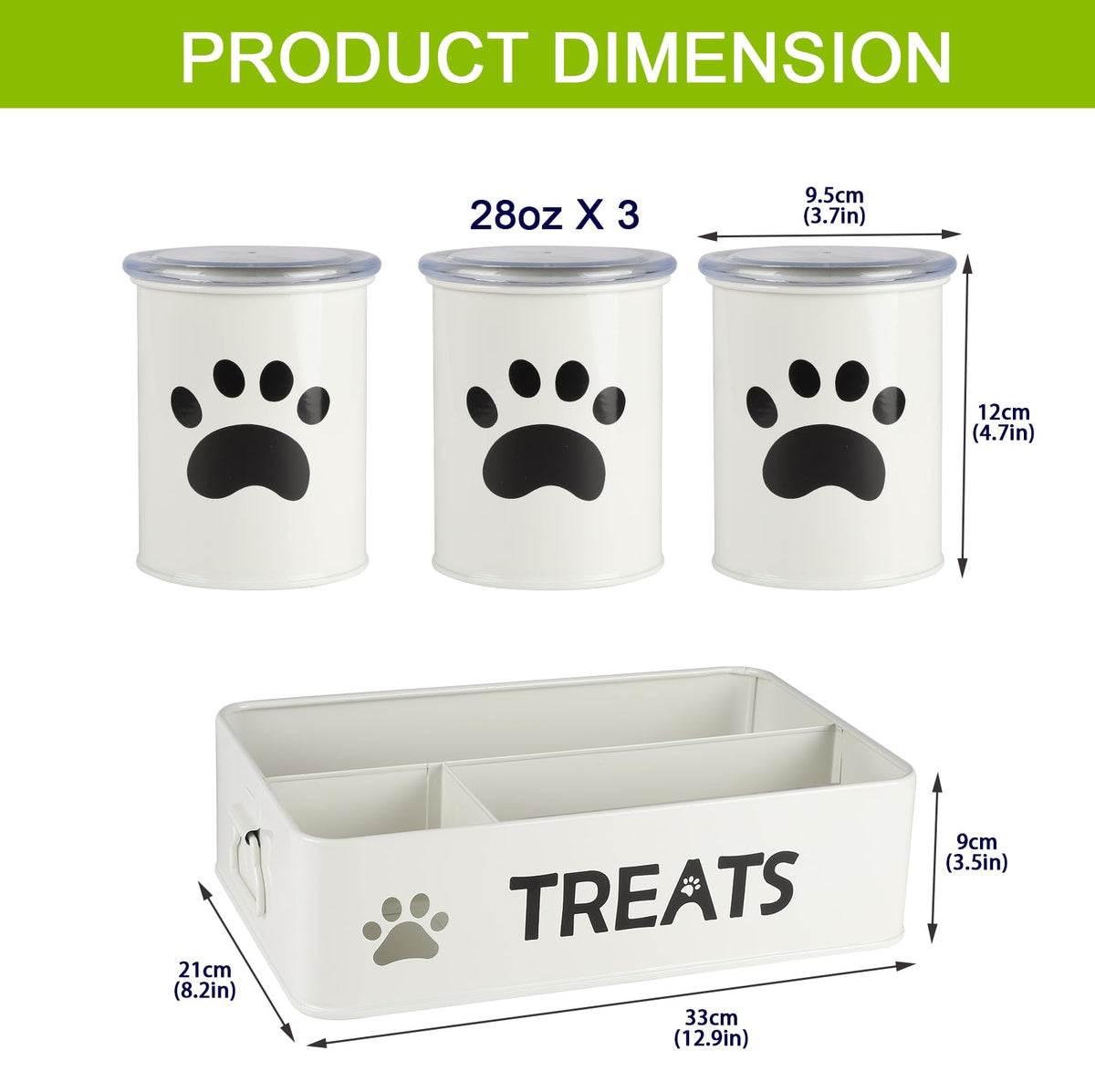 28oz Metal Dog Treat Container Set of 3 White K397