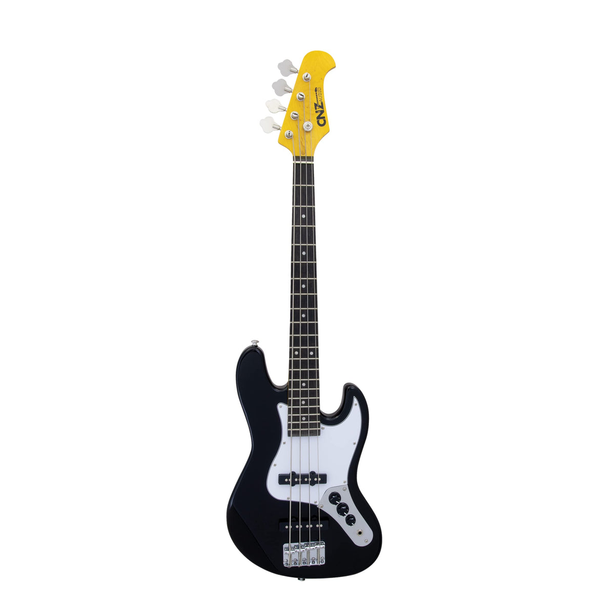 Black Mini Electric Bass Guitar with Maple Neck, Rosewood Fingerboard & White Pickguard J460