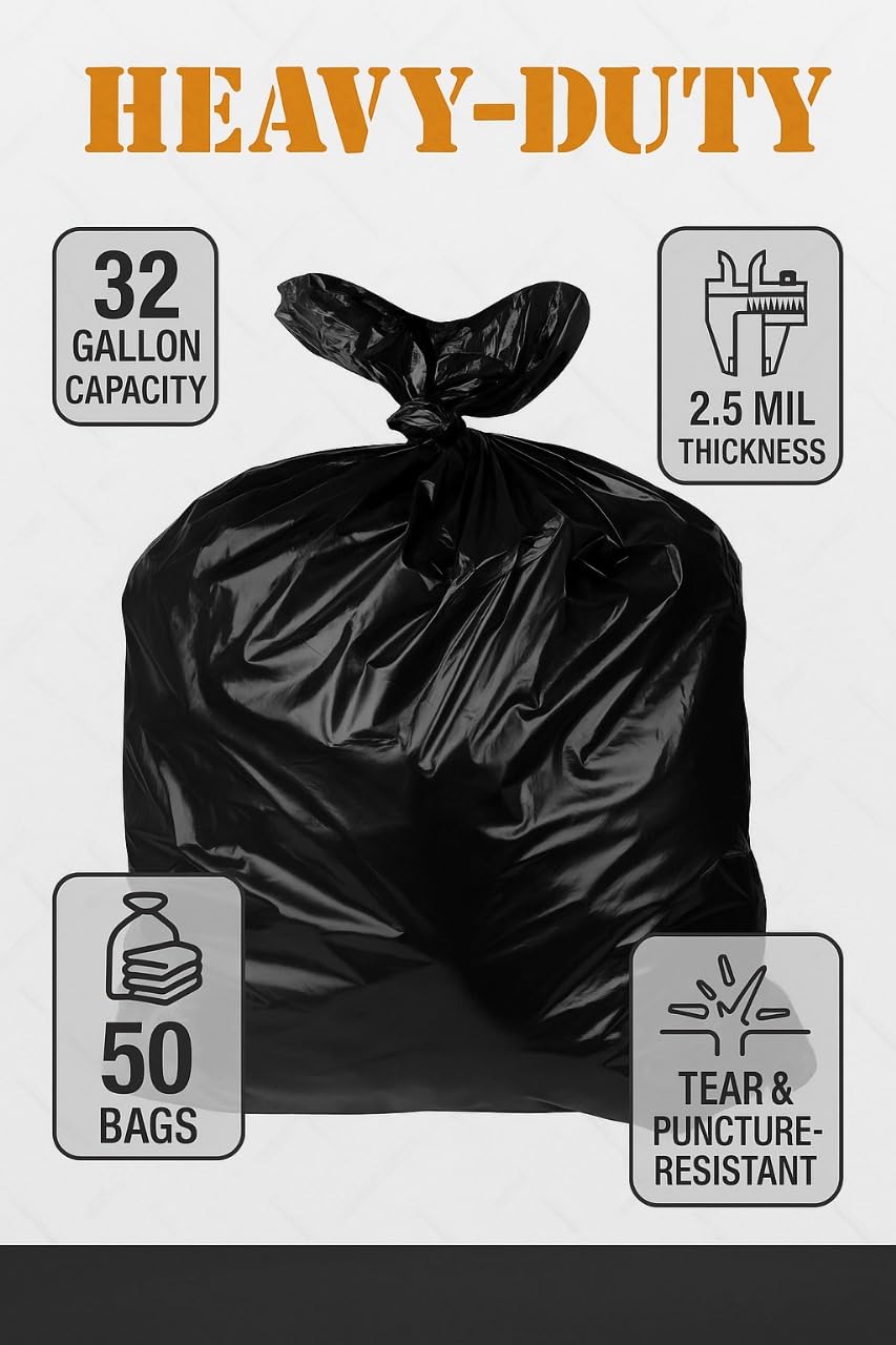 32-33 Gallon 2.5 Mil Black Heavy Duty Trash Bags 100 Count U624