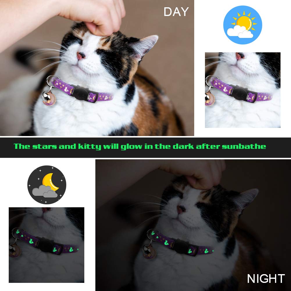 2PCS Breakaway Cat Collars with Bell Glow in The Dark Black Purple K50290