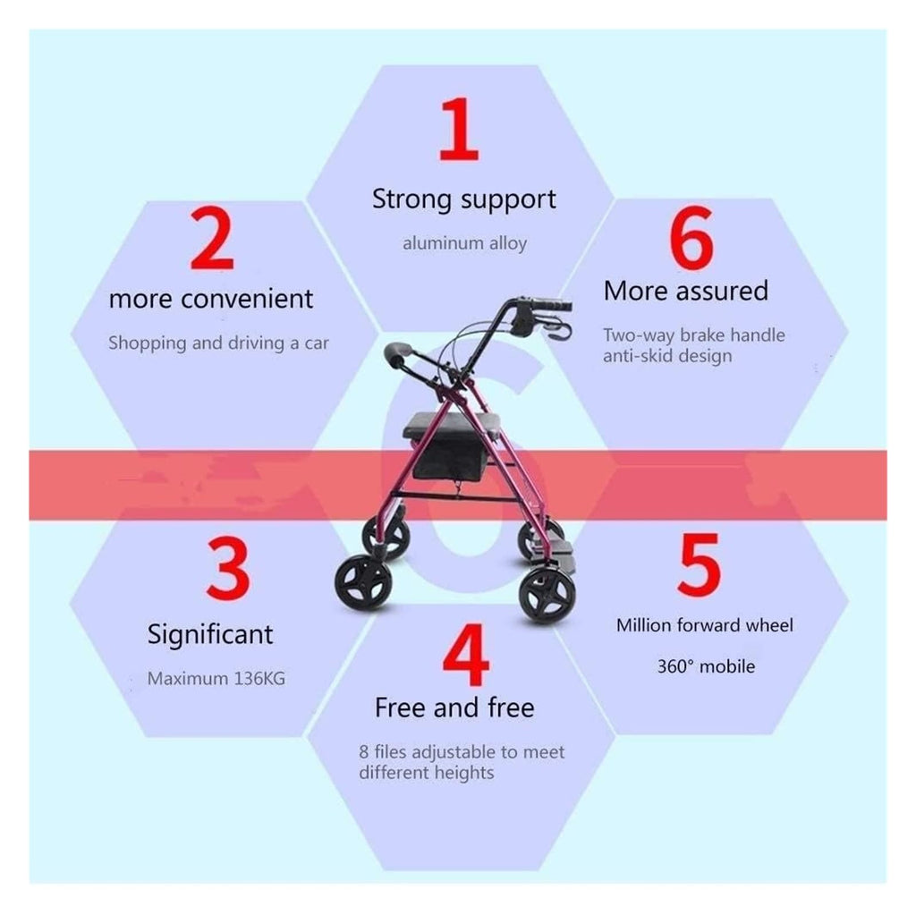 Folding Aluminum Rollator Walker with Seat H944226