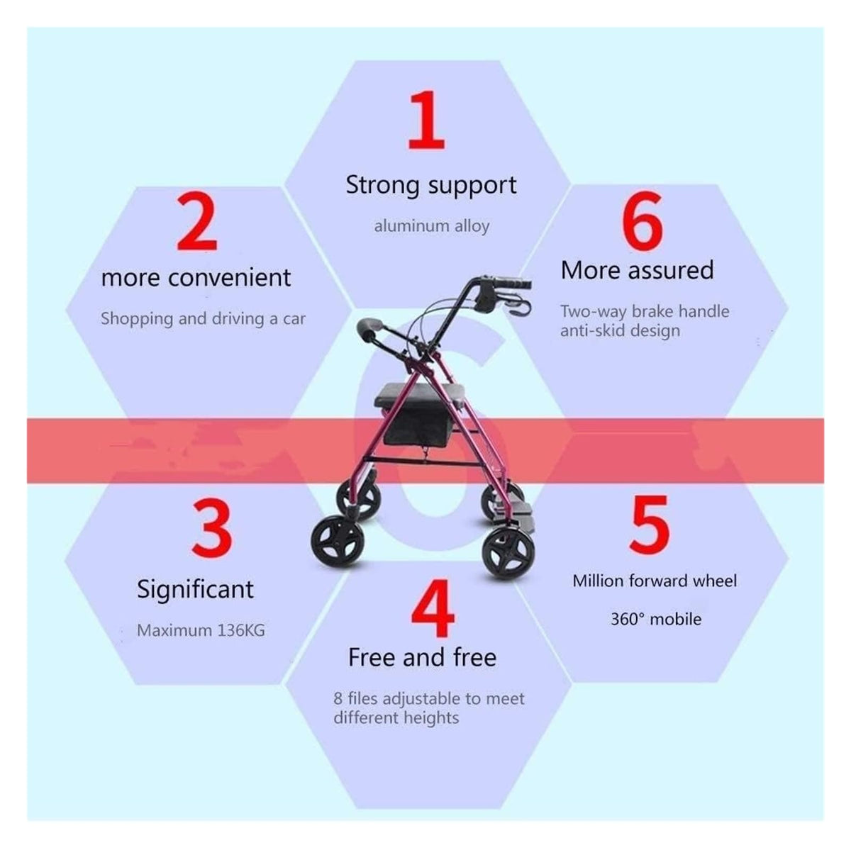 Folding Aluminum Rollator Walker with Seat H944226