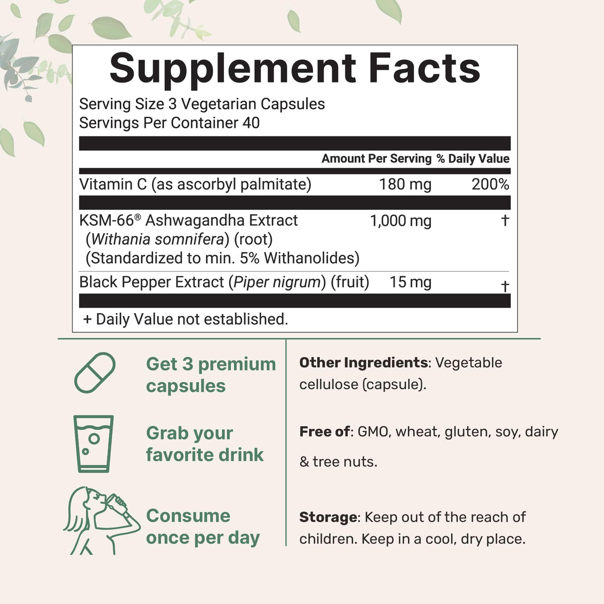 Ashwagandha 1,000mg 120 Veggie Capsules E612