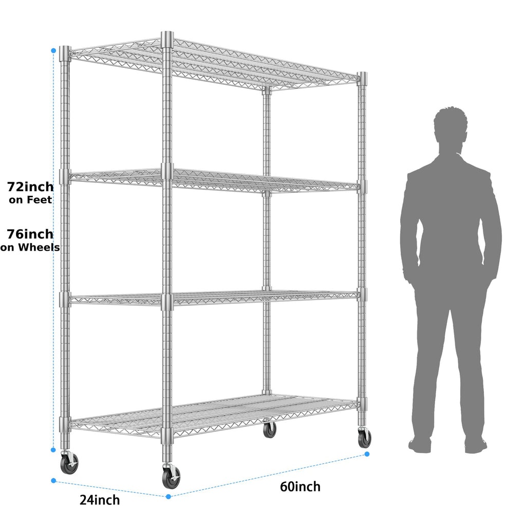 4-Tier Heavy Duty Metal Shelves with Wheels S785