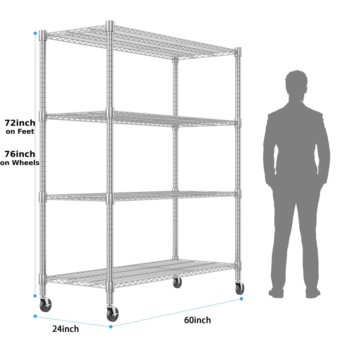 4-Tier Heavy Duty Metal Shelves with Wheels S785