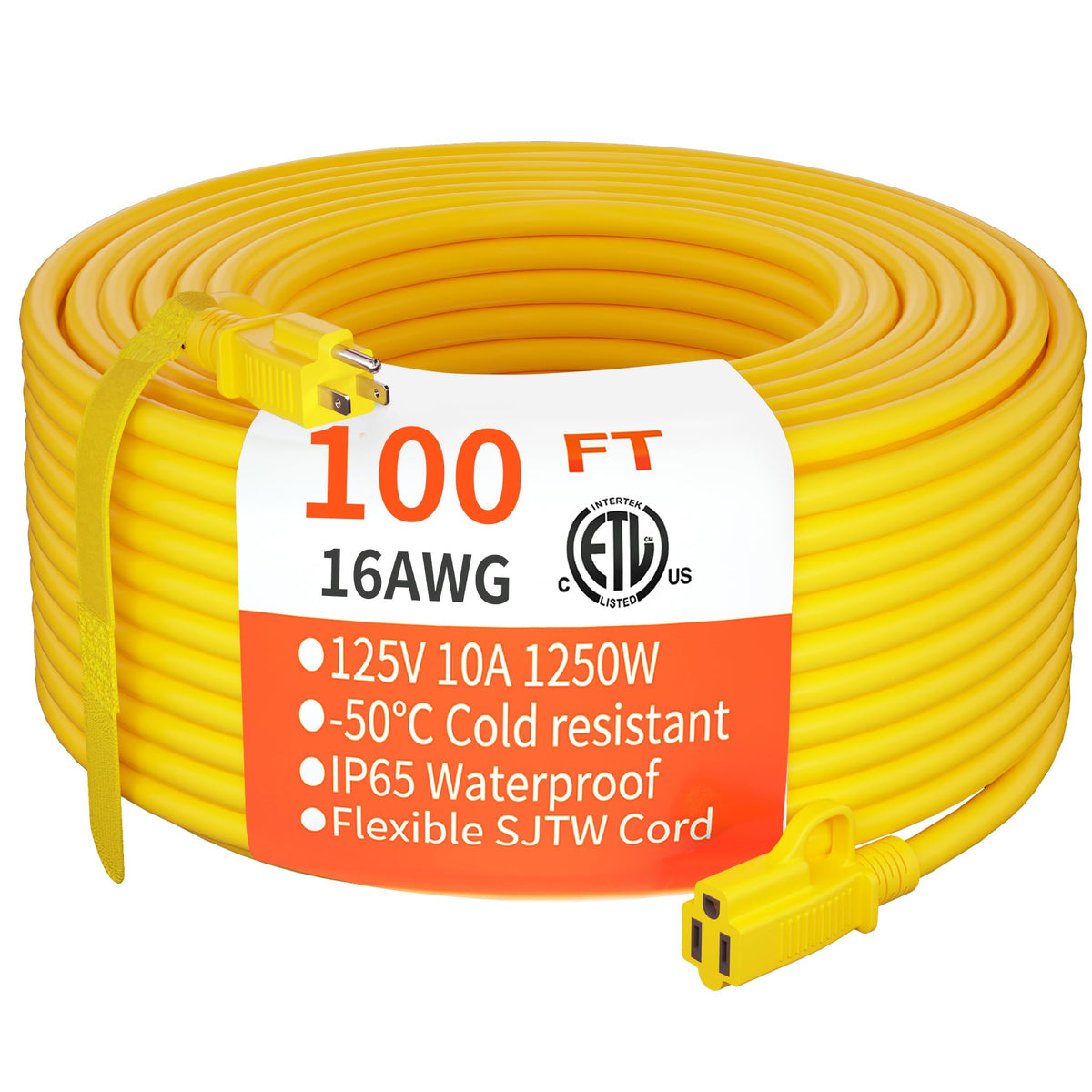Yellow Indoor Outdoor Extension Cord 100 FT 16/3 Gauge X780