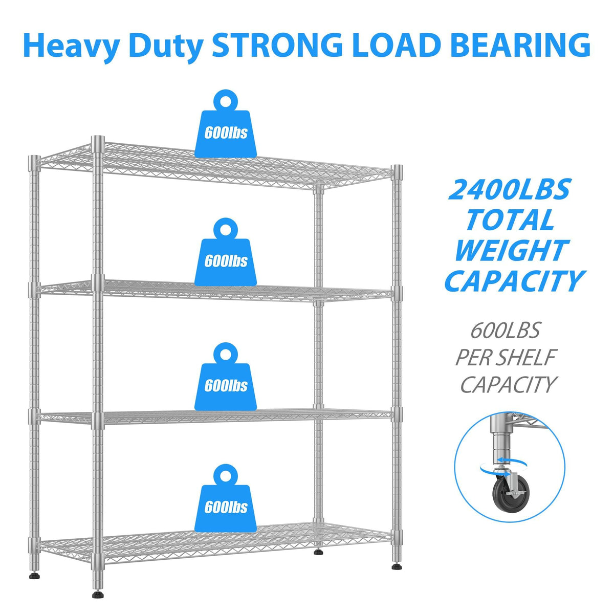 4-Tier Heavy Duty Metal Shelves with Wheels S785