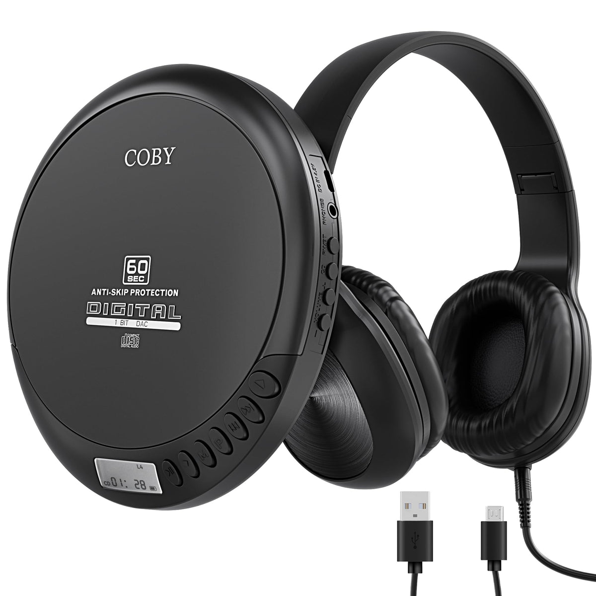 Portable CD Player with Headphones, FM Radio, Black F262331