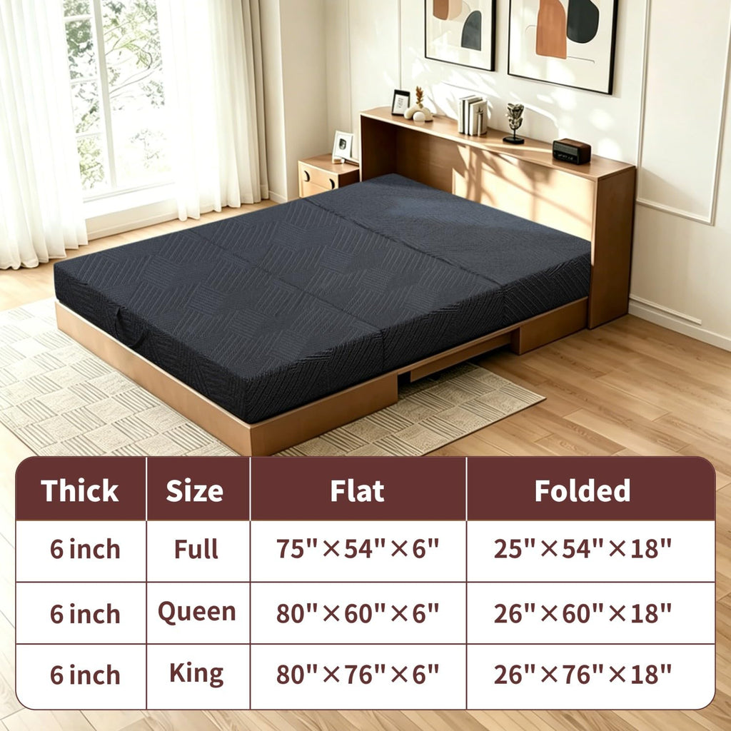 6 Inch Cooling Gel Memory Foam Trifold Mattress with Ice Silk Cover J2834