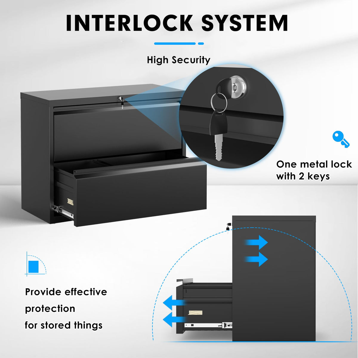 Black 2 Drawer Metal File Cabinet with Lock X60067