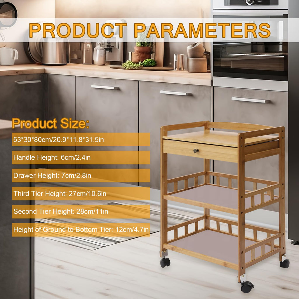 3-Tier Bamboo Kitchen Cart with Drawer M1688