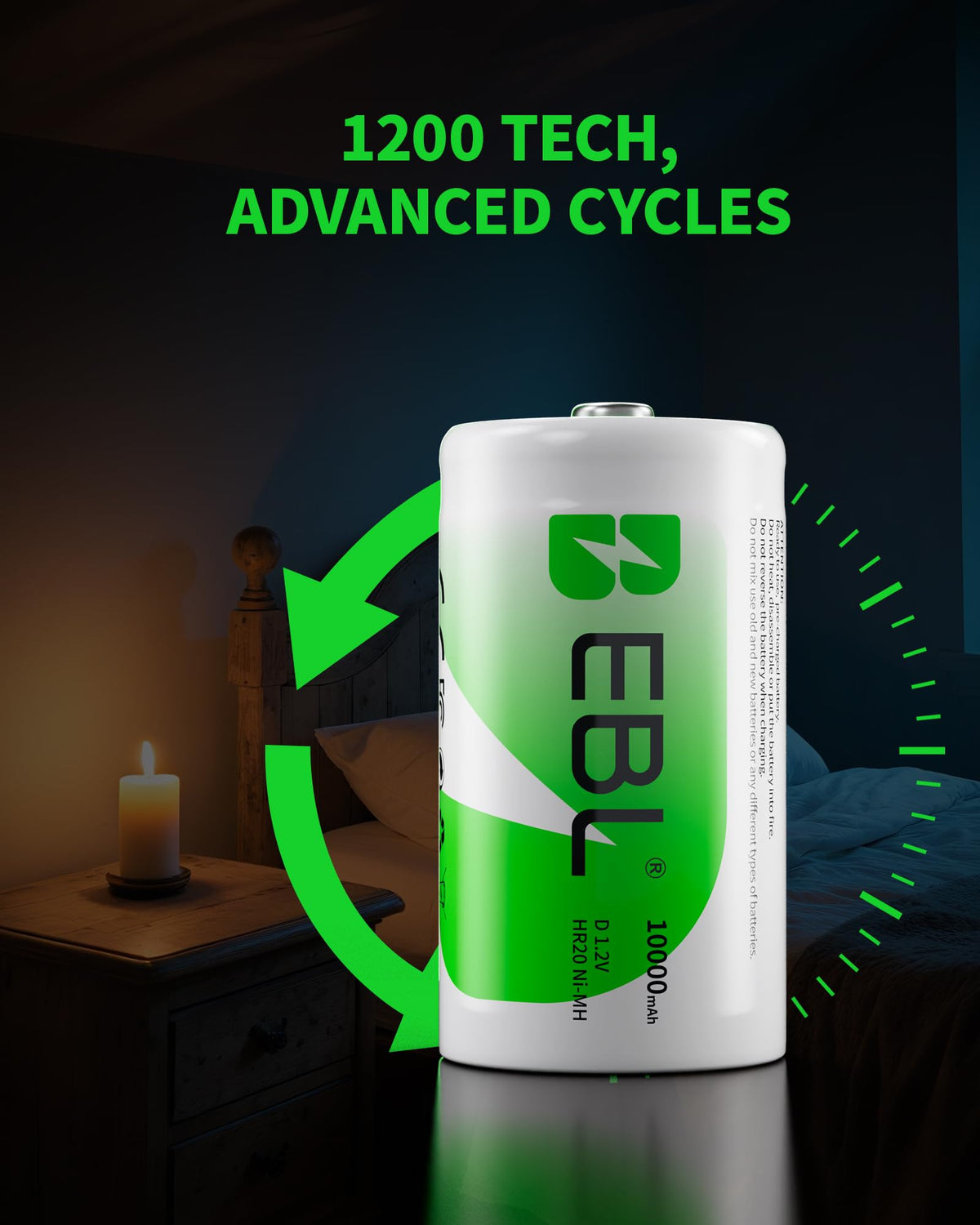 8 Pack 10000mAh Ni-MH D Rechargeable Batteries W389395