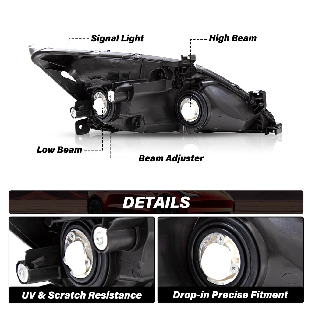 Black Headlight Assembly Set Driver & Passenger Side P6114
