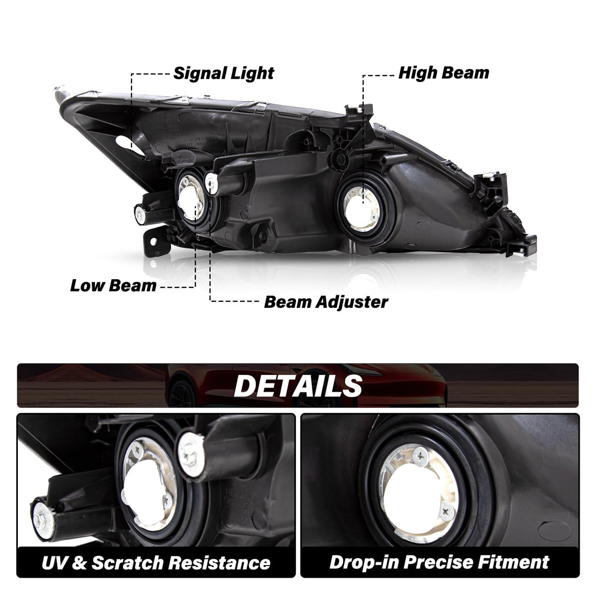 Black Headlight Assembly Set Driver & Passenger Side P6114
