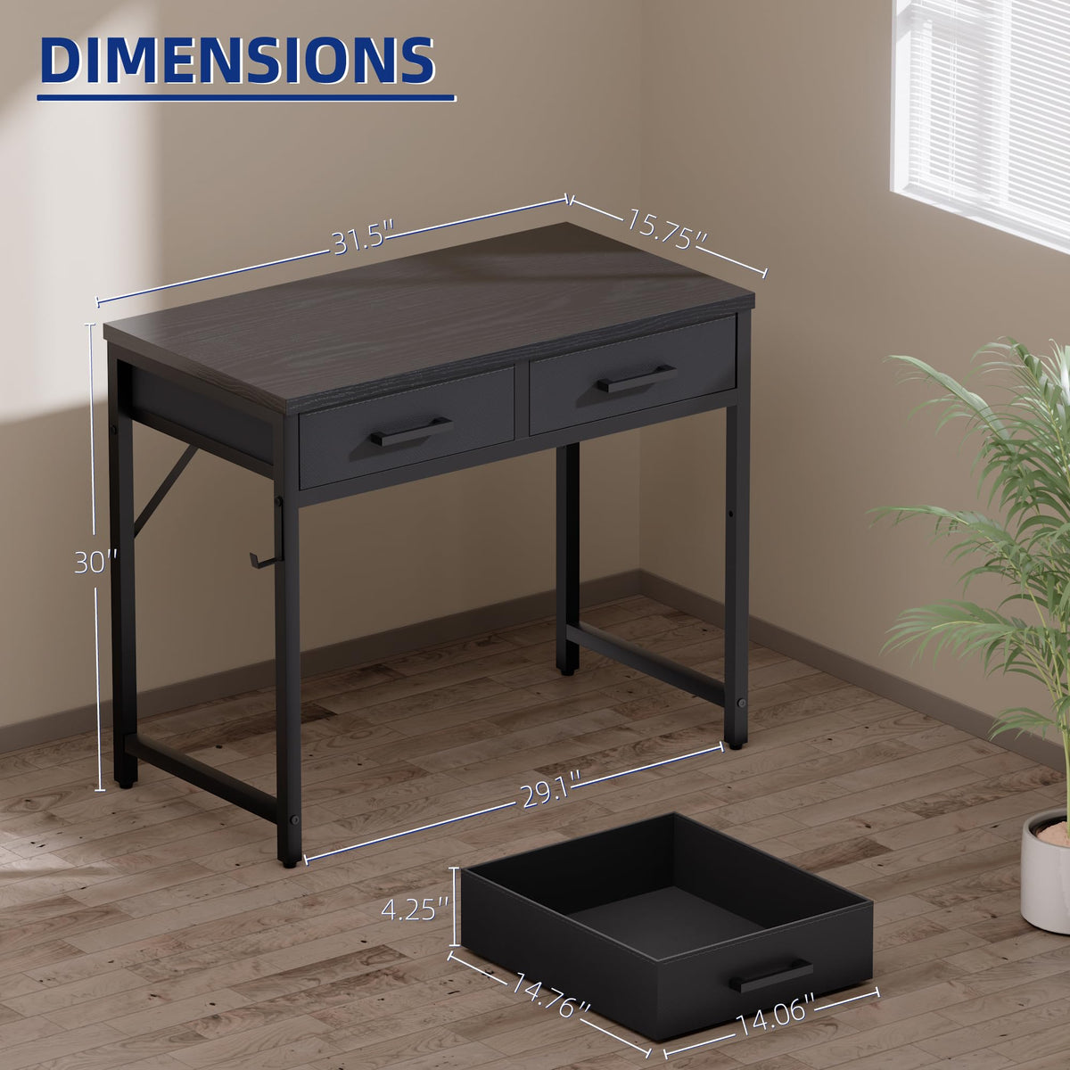 32 Inch Small Computer Desk with 2 Drawers Black E21021