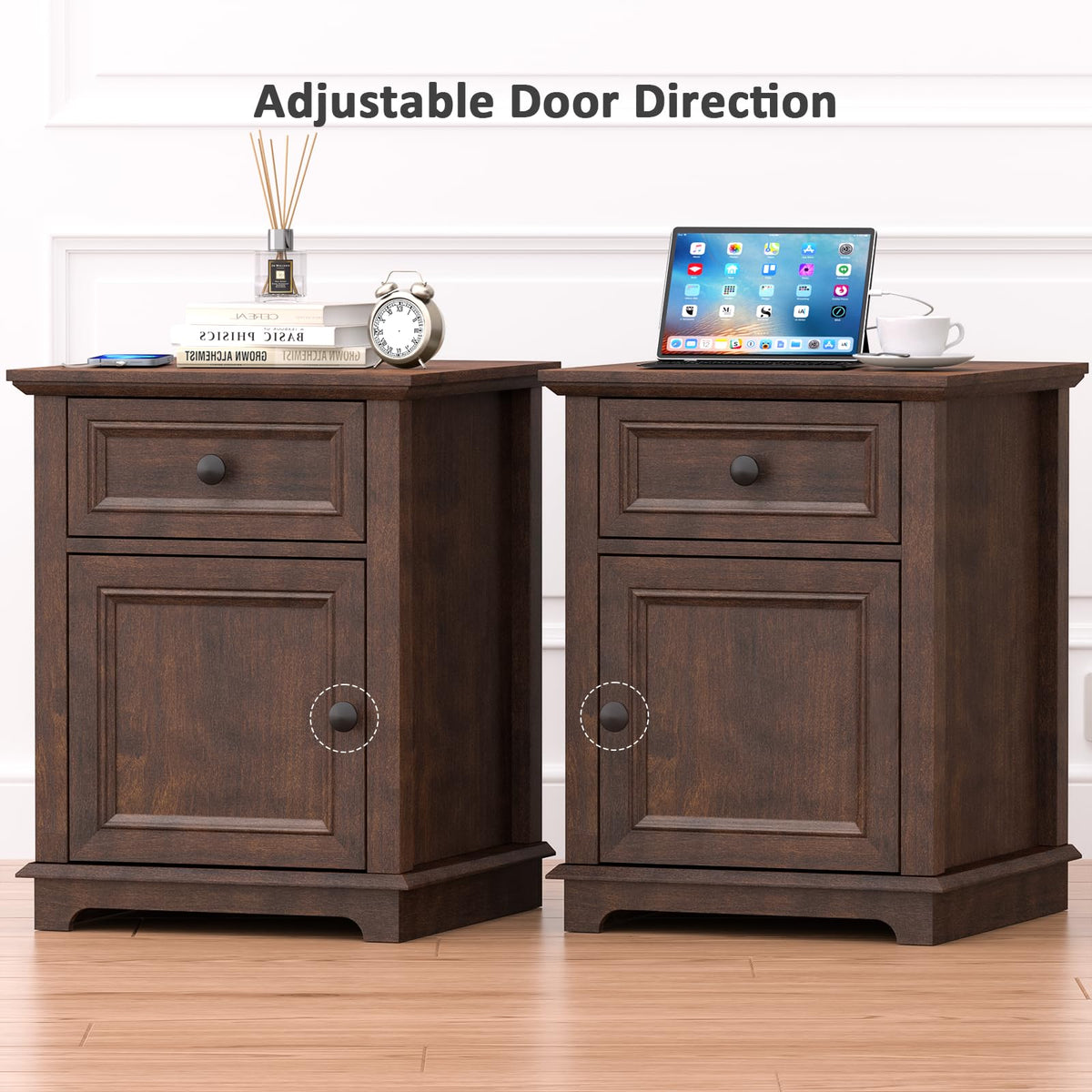 24" Tall End Table with Charging Station, Drawer & Storage Cabinet, Cherry L388339