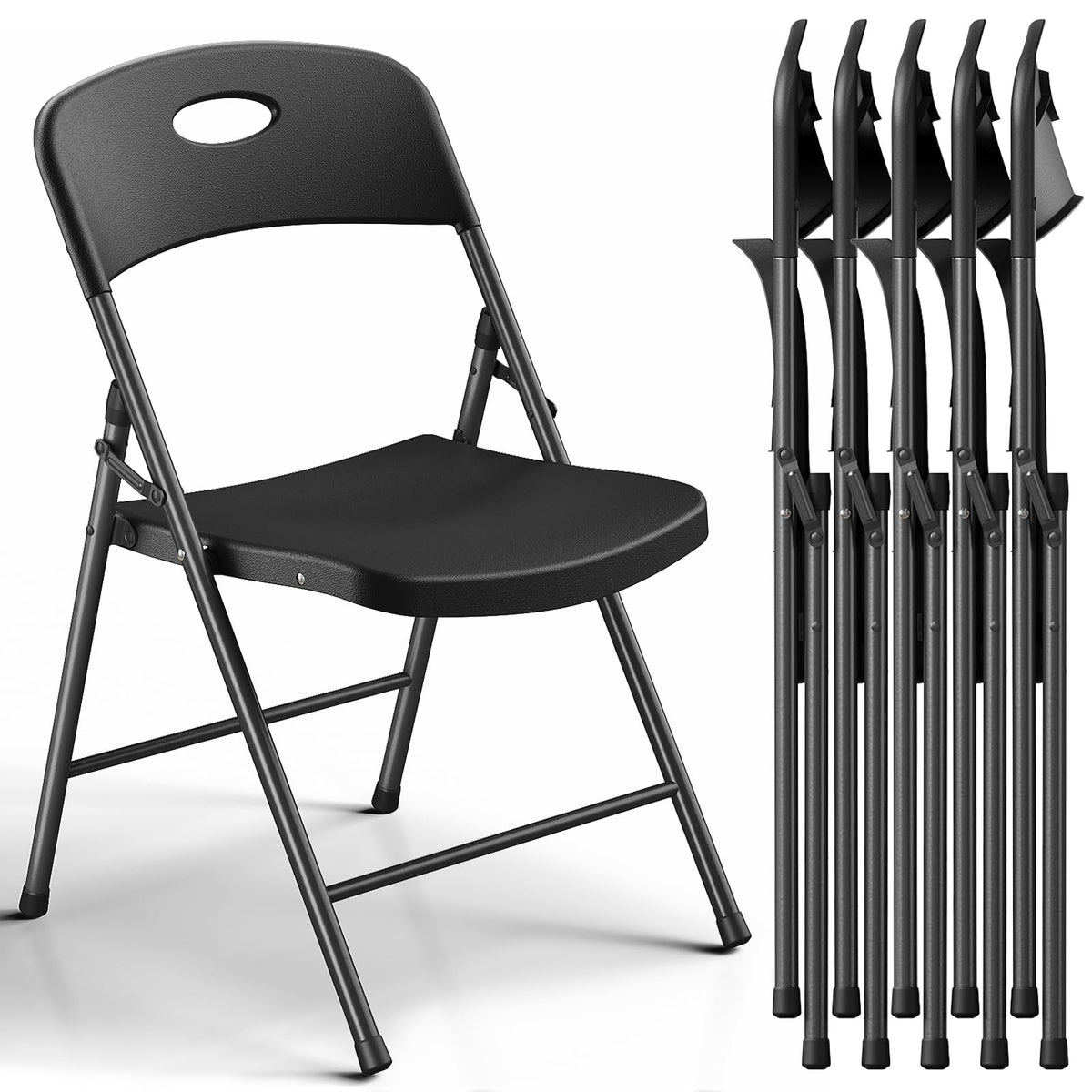 Black 6 Pack Plastic Metal Folding Chairs W3718
