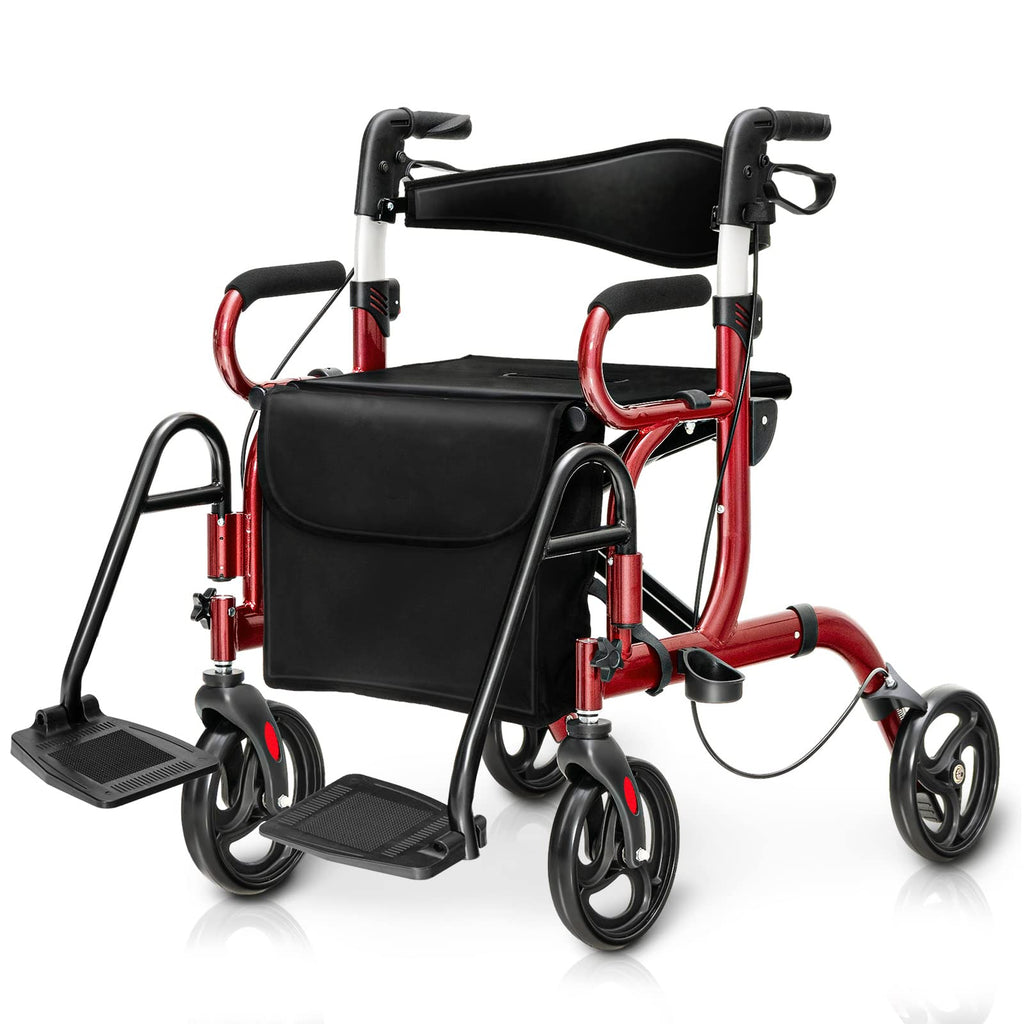 2 in 1 Folding Rollator Walker with Seat and 8" Wheels I3484