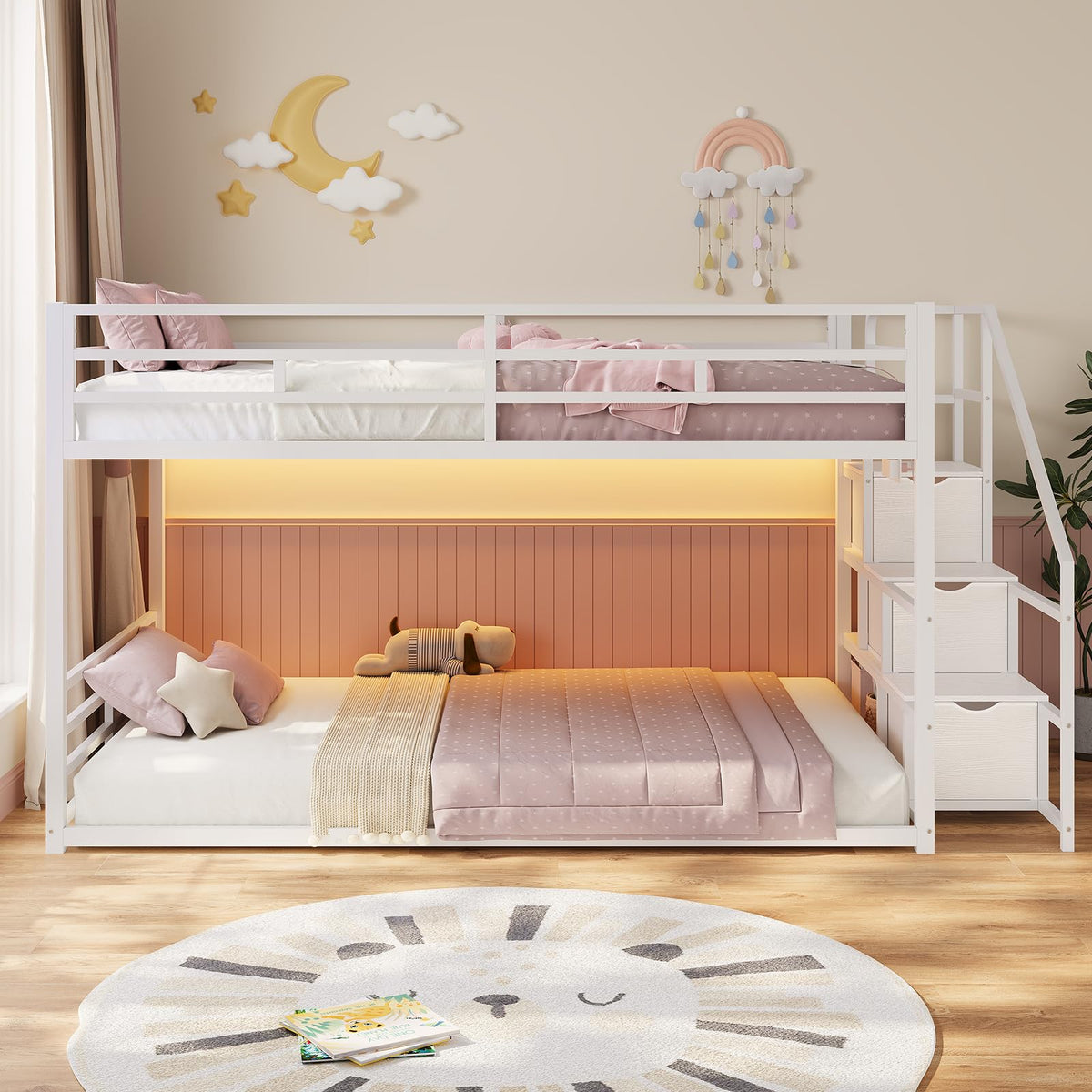 Low Bunk Bed Twin Over Twin with Storage Stairs N398738