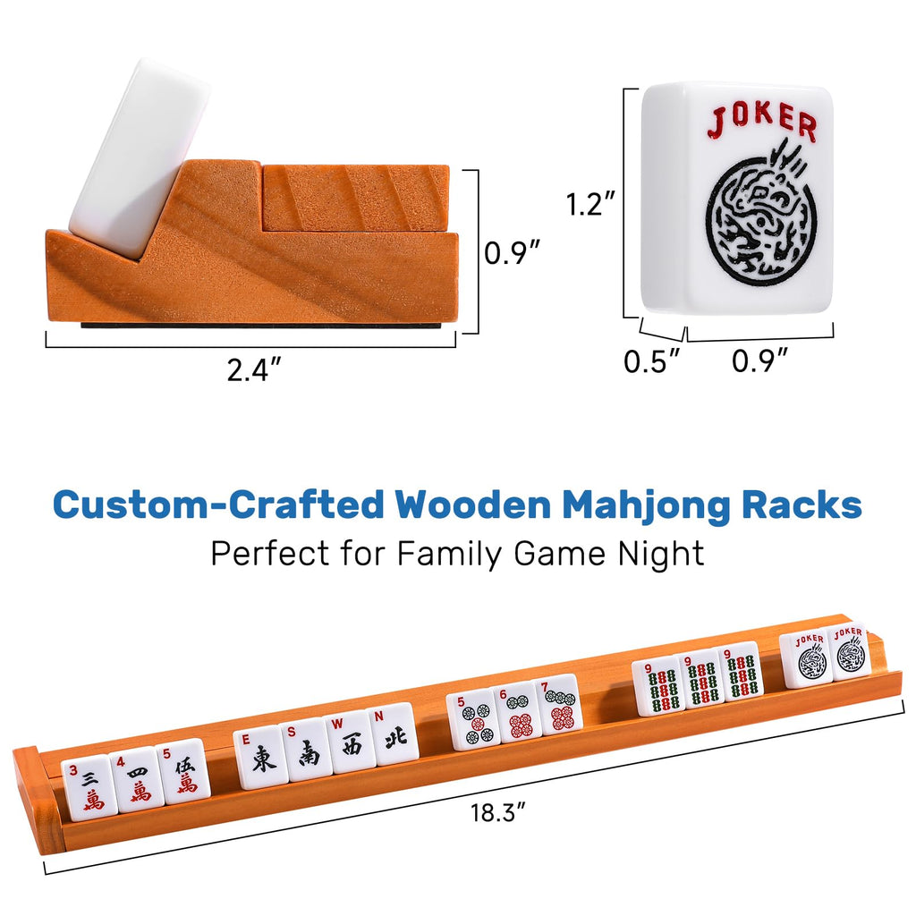 166 White Tiles Mahjong Game Set with Wooden Racks and Carrying Bag C4630