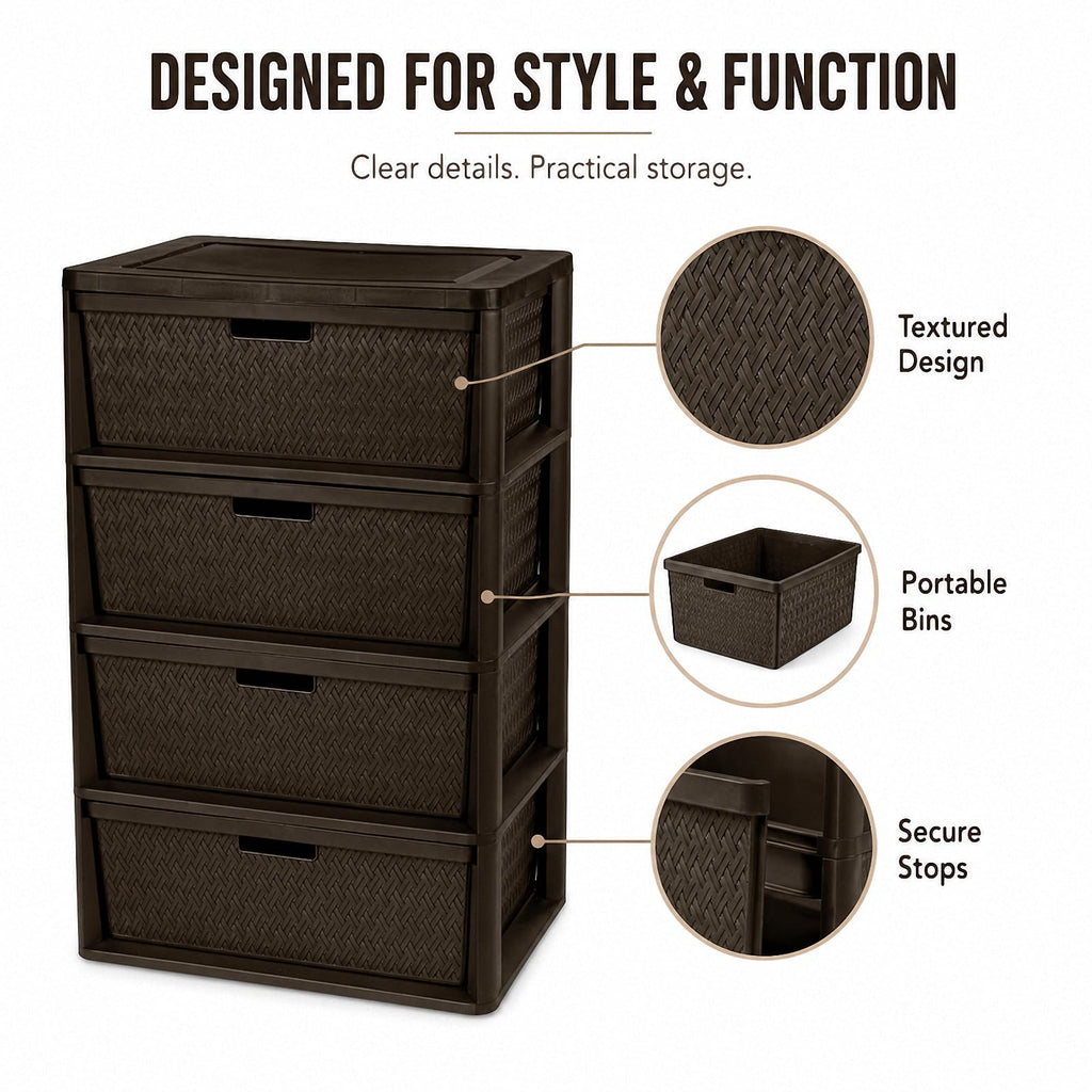 Brown 4-Drawer Plastic Storage Tower X99331