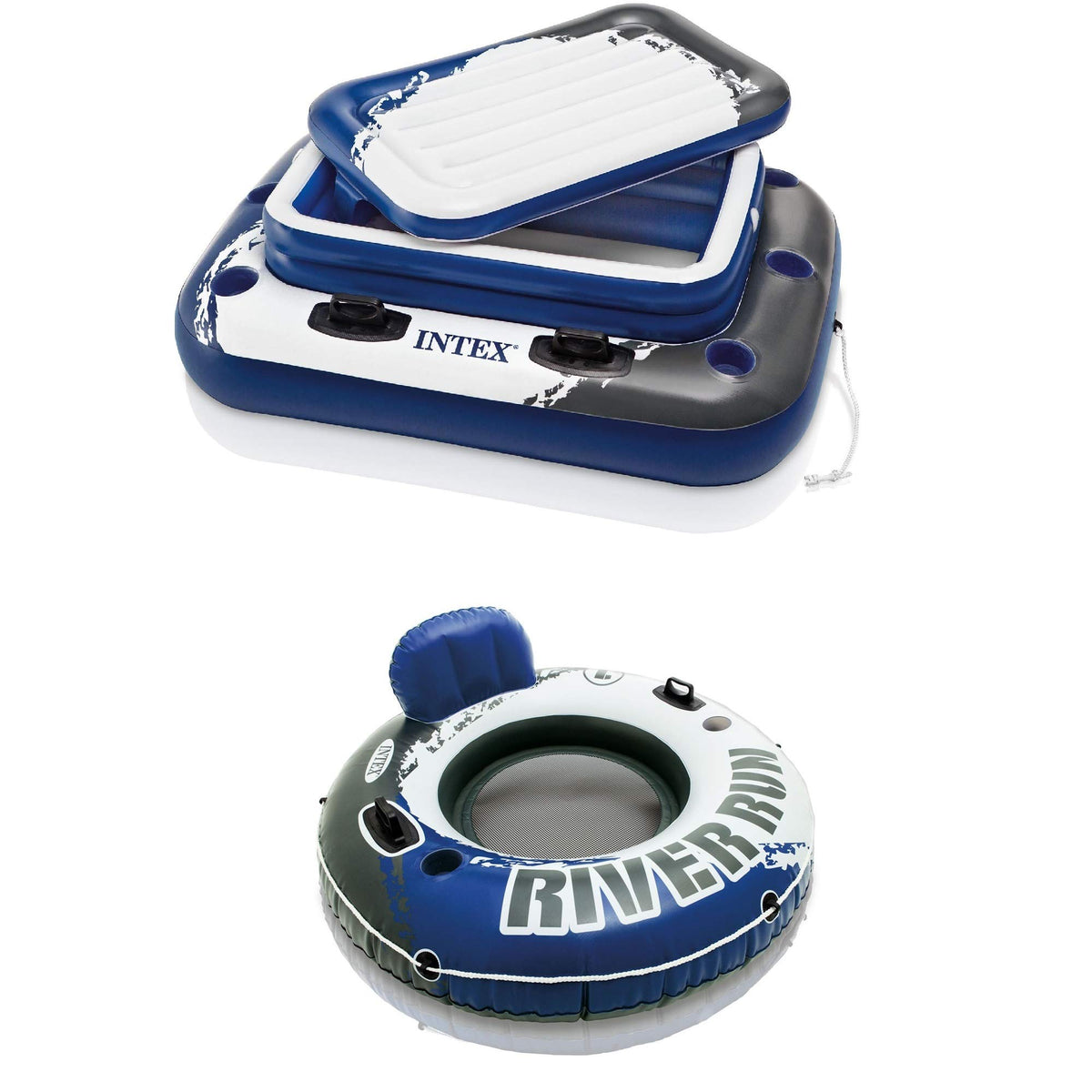 Inflatable 72 Can Cooler Float and 1 Person Floating Water Lounge Chair with Cupholders W282