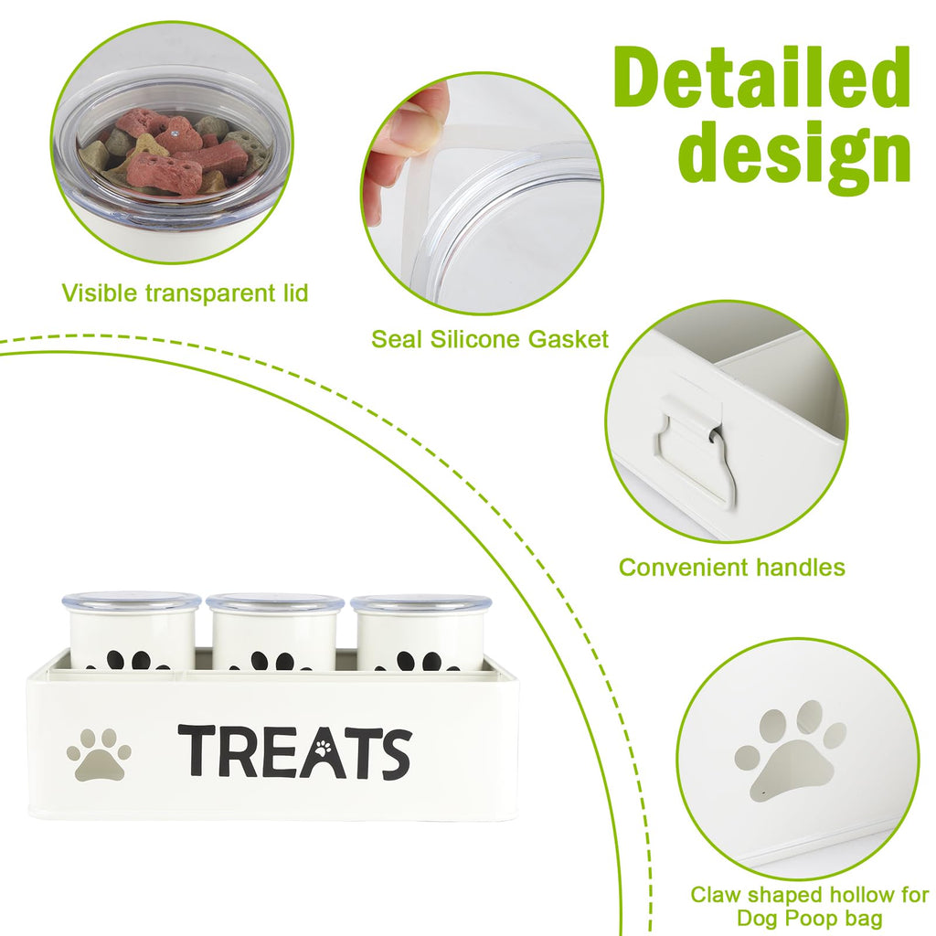 28oz Metal Dog Treat Container Set of 3 White K397