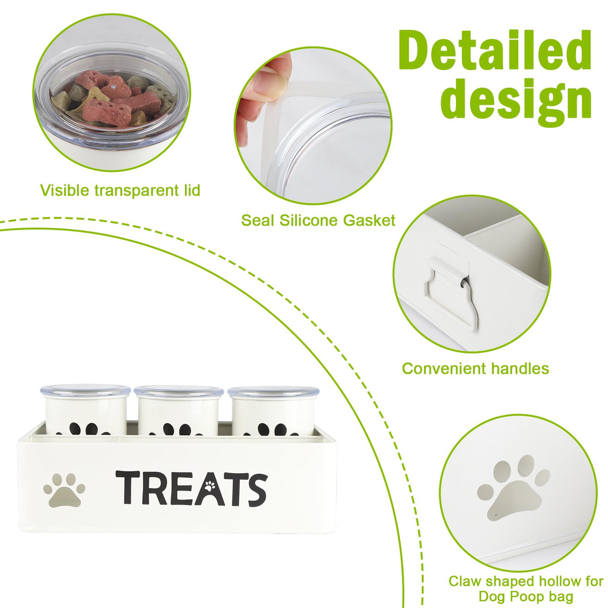 28oz Metal Dog Treat Container Set of 3 White K397