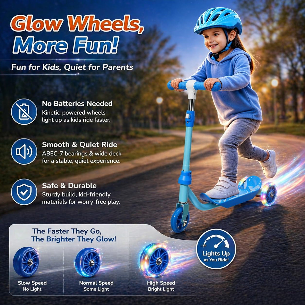Three Wheel Kids Scooter with Light Up Wheels and Adjustable Handlebar Q54156