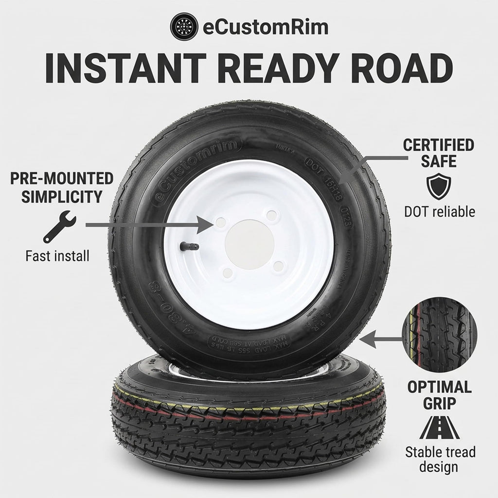 2-Pack Trailer Tire Rim Assembly 480-8 4.80-8 8 Inch LRC 4 Lug K676