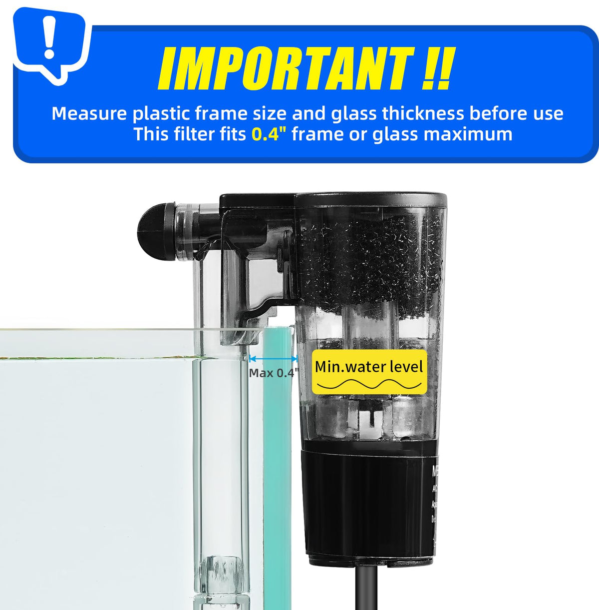 Aquarium Hang on Power Filter 3 Gallon 65GPH R980