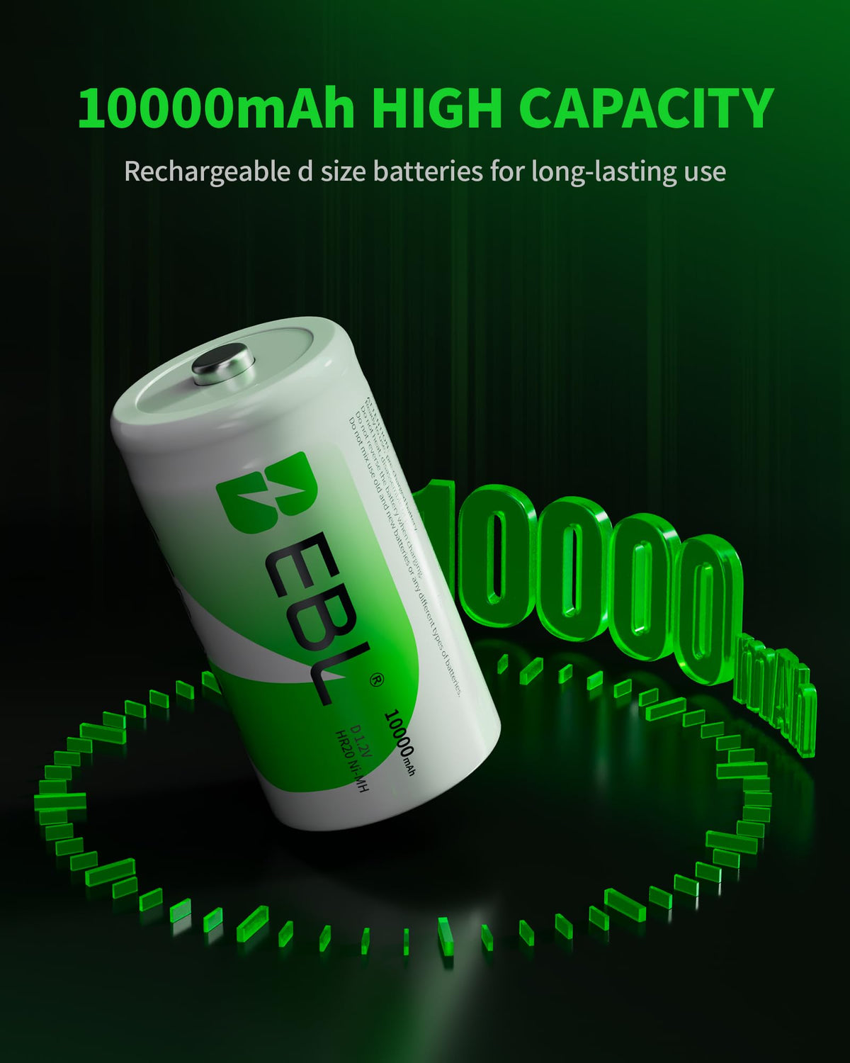8 Pack 10000mAh Ni-MH D Rechargeable Batteries W389395