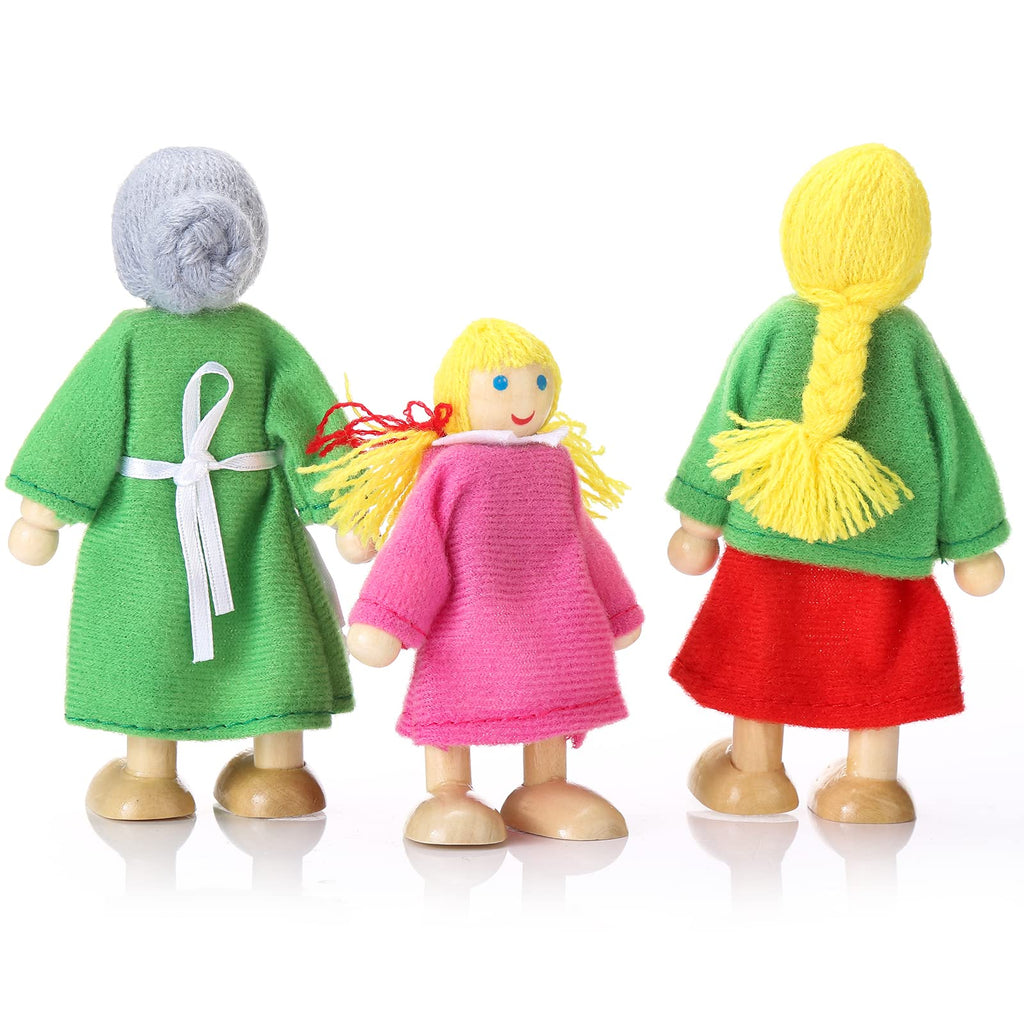 Wooden Dollhouse People Set of 7 Mini Dolls P4317