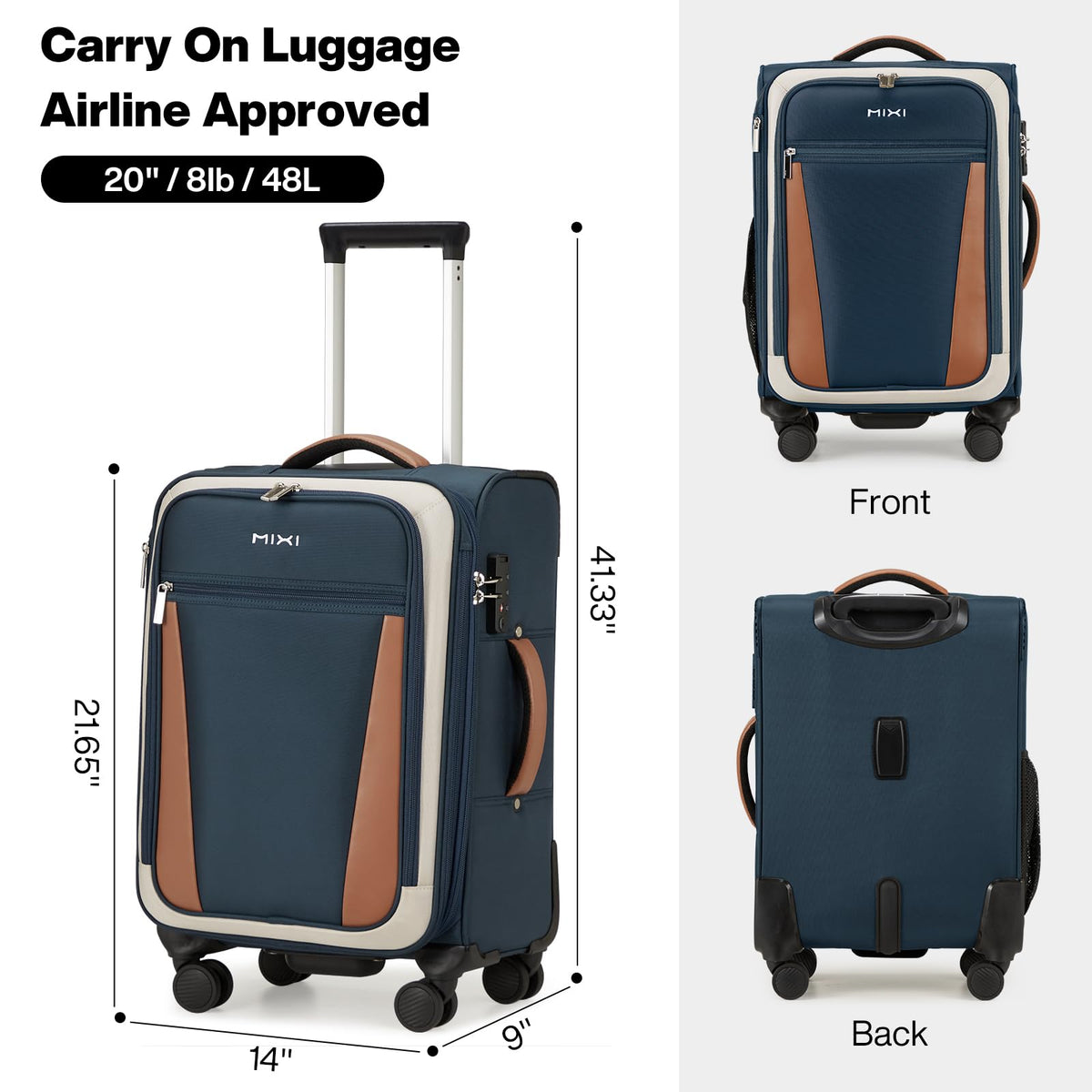 20 Inch Expandable Softside Carry On Luggage with Front Pocket B94420
