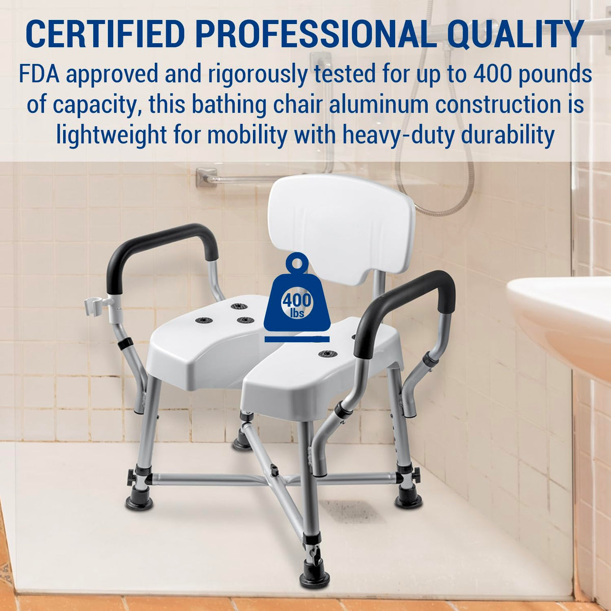Heavy Duty Shower Chair with Back and Padded Armrests U459431