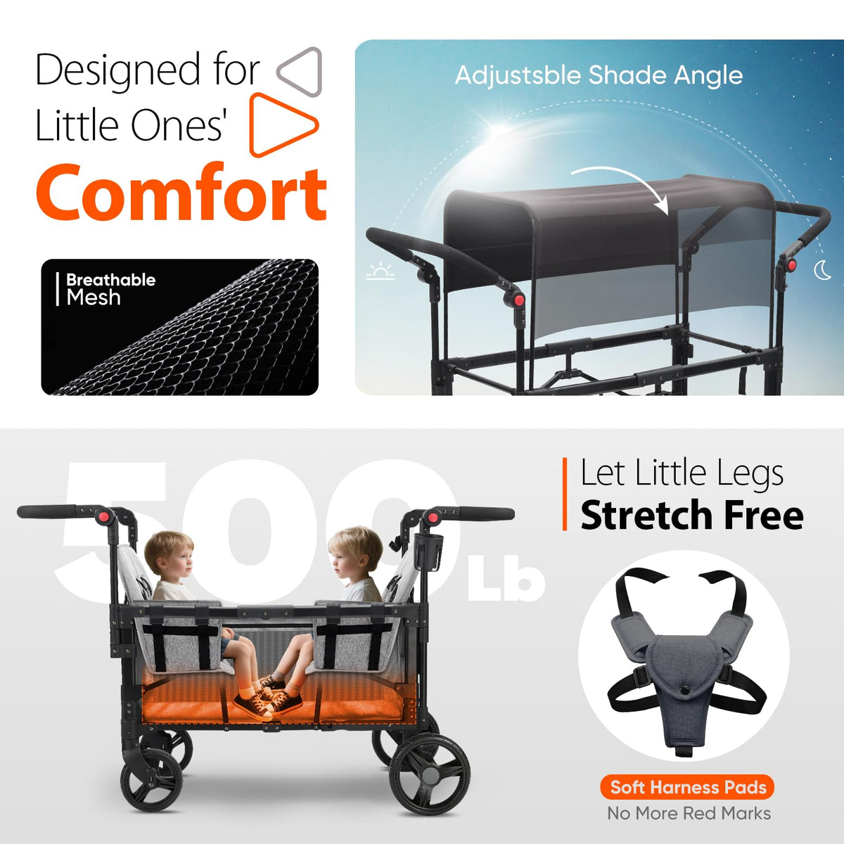 4-in-1 Wagon Stroller with Convertible Seats and Canopy U2995
