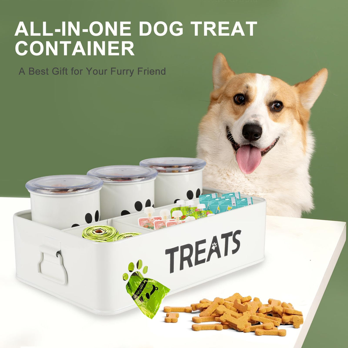 28oz Metal Dog Treat Container Set of 3 White K397