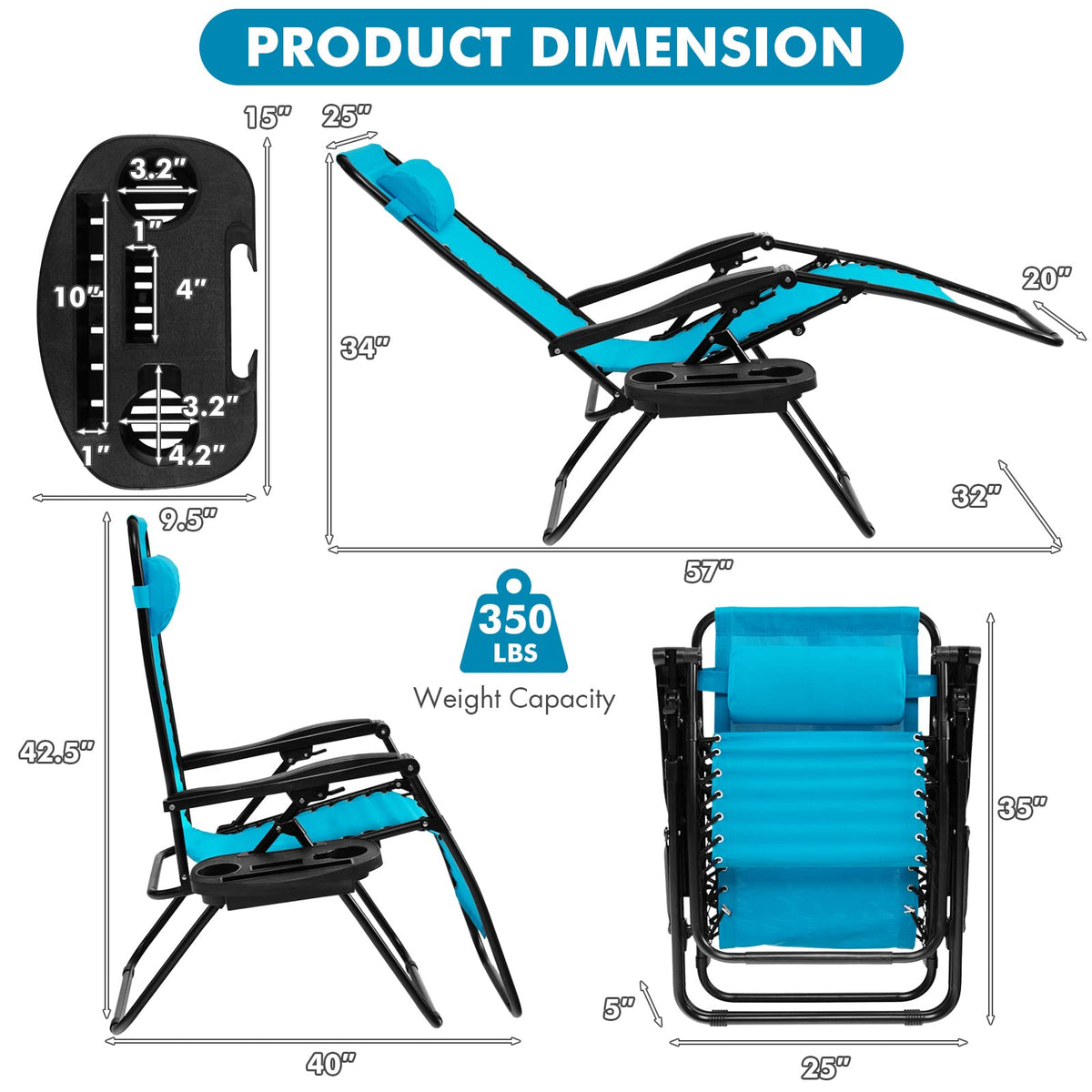 2 PCS Blue Zero Gravity Chair with Cup Holder A1638