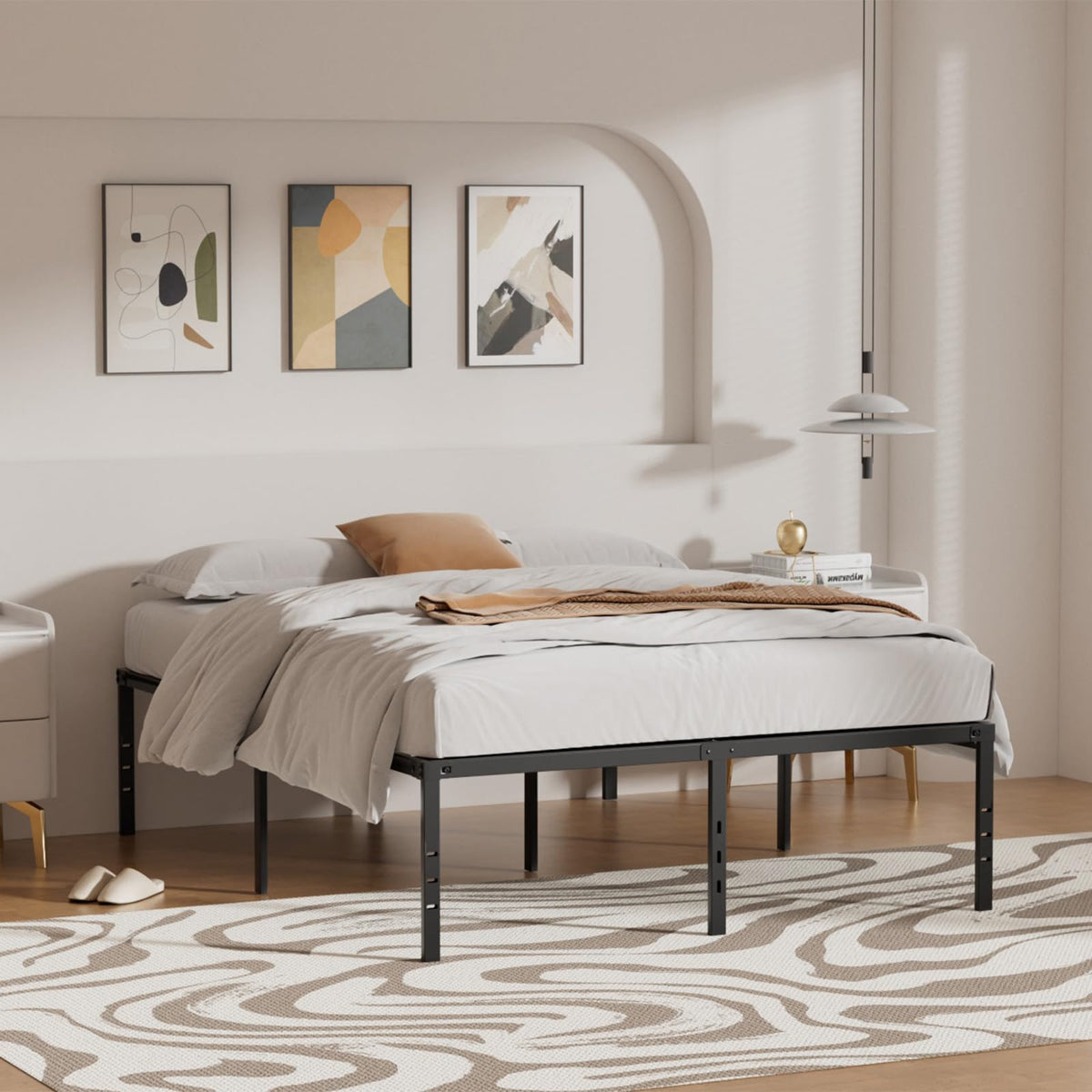 Queen Size Metal Bed Frame with Underbed Storage C4944