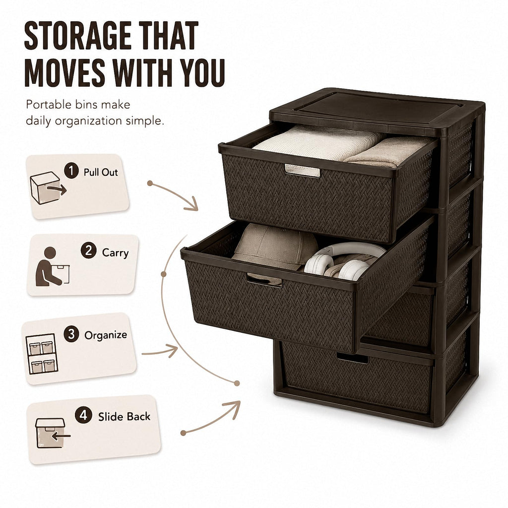 Brown 4-Drawer Plastic Storage Tower X99331